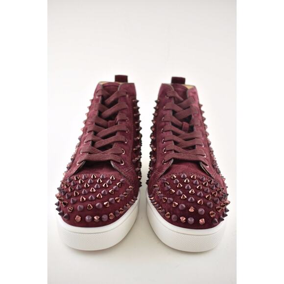 Christian Louboutin Mens Louis Flat Spike Prunus Red Mix High Top Sneaker 45 12 - Picture 6 of 12